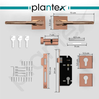 Plantex Premium Door Lock with 3 Years of Warranty/Main Door Lock Set for Home/Mortise Locks for Door (7122 - PVD Choco)