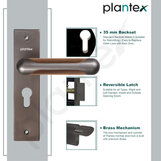 Plantex Heavy-Duty Door Lock Set - Main Door Lock Handle Set/Mortise Lock with 3 Keys, Brass Lock Body & Cylinder (8124 - Satin Black & PVD Choco)