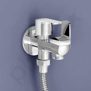 Plantex Two Way Tap for Washing Machine/Quarter Turn 2 in 1 Bib Cock/Wash Basin tap with Teflon Tape and Wall Flange/2 Way Bathroom Tap with Brass Spindle -(Saga-Chrome)
