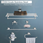 Plantex High Grade Stainless Steel Folding Towel Rack with Stainless Steel 304 Grade Niko Bathroom Accessories Set 5pcs (Towel Rod/Napkin Ring/Tumbler Holder/Soap Dish/Robe Hook)