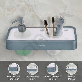 Plantex Aluminium and Acrylic 2 in 1 Shampoo Dispenser with Toothpaste Holder/Liquid Soap Dispenser with Tumbler Holder/Bathroom Accessories - (Grey and Milky White)