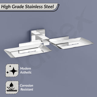 Plantex Aqua Stainless Steel Double Soap Holder for Bathroom/Soap Dish/Soap Stand for Bathroom Accessories - (Chrome)