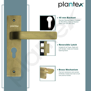 Plantex Heavy-Duty Door Lock Set - Main Door Lock Handle Set/ 6-Lever Lock Mechanism with 3 Years of Warranty/Mortise Lock with 3 Keys, Brass Lock Body & Cylinder(8107 - Brass Antique)