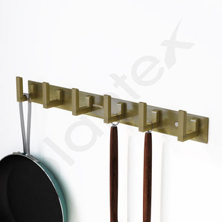 Plantex Aluminum Hook Rail with L-Shape Hooks for Walls of Bathroom/Kitchen–Hook Rail Bar for Clothes/Towel/Keys-Pack of 2 (6 Hooks, Brass Antique)