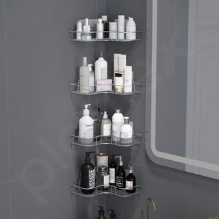 Plantex Self Adhesive Corner Shelf for Wall/Stainless Steel Bathroom Shelf/Kitchen Corner Shelf/Bathroom Organizer Without Drill-Pack of 4 (Chrome)