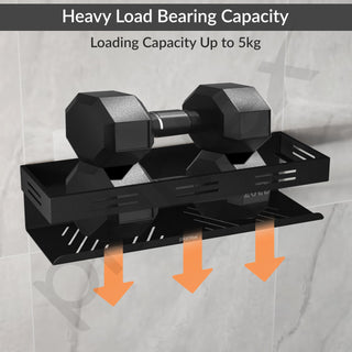 Plantex Self Adhesive Shelf for Bathroom/Stainless Steel Wall Shelf for Kitchen/No Drill Wall Shelves- Pack of 2 (12 x 4 Inch - Black)