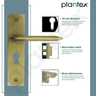Plantex Heavy-Duty Door Lock Set - Main Door Lock Handle Set/ 6-Lever Lock Mechanism with 3 Years of Warranty/Mortise Lock with 3 Keys, Brass Lockbody & Cylinder (8105 -Brass Antique)