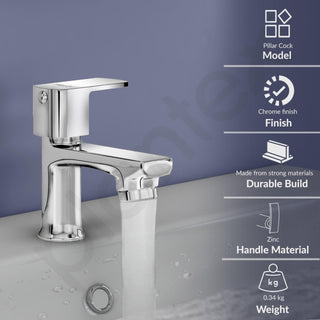 Plantex Pillar Tap for Wash Basin with Water Saving Aerator and Brass Spindle/Quarter Turn Basin Tap with Teflon Tape/Pillar Cocke for Wash Basin - Pack of 1 (Saga, Chrome)