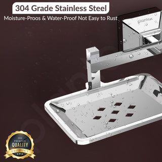 Plantex 304 Grade Stainless Steel 2in1 Soap Holder with Tumbler Holder/Bathroom Accessories - Pack of 1, Squaro (Chrome)