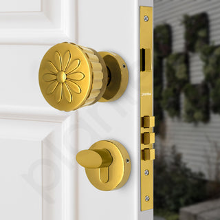 Plantex Heavy Duty Door Lock/Main Door Mortise Lock Handle/Handle Set for Home/Office/Door Accessories (Gold)