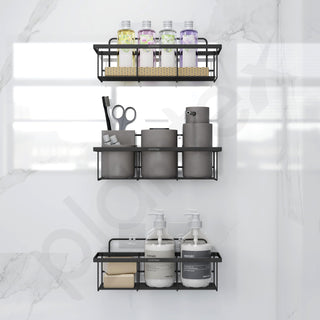 Plantex Bathroom Organiser Without Drill/Self Adhesive Bathroom Shelf/Washroom Organizer - GI Steel, Powder Coated (Pack of 3)