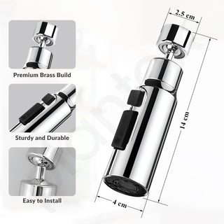 Plantex Tap Extension for Kitchen Sink/360° Swivel Kitchen Sink Faucet Aerator/Upto 70% Water Saving/3 Anti-Splash Modes Sprayer/Fits F22 and M24 mm Tap (XL-2047 Chrome)