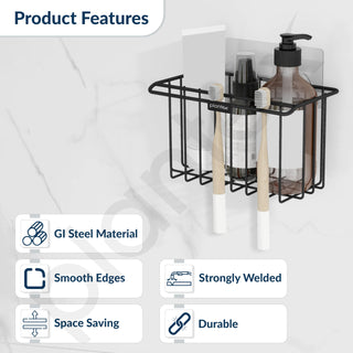 Plantex Self-Adhesive Toothbrush Holder/Bathroom Organiser Without Drill/Storage Rack/Shelf for Bathroom Wall- (Black, Alloy Steel, Hanging Shelves)