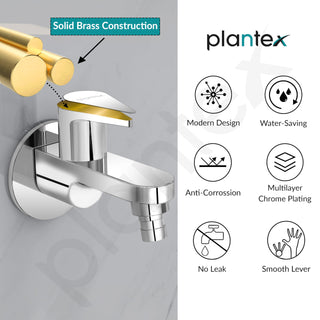 Plantex Pure Brass PAC-1828 Washing Machine Tap with Teflon Tape & Brass Wall Flange/Nozzle Tap for Garden-7 Year Warranty (Mirror Chrome Finish)