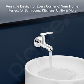 Plantex Pure Brass Bib Cock for Bathroom/Long Body Taps/Wall Mount Tap for Wash Basin with Teflon Tape & Wall Flange - Pack of 1 (Chrome, 3525)