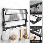 Plantex Aluminum Towel Rack/Towel Rod with Shelf for Bathroom Organizer/Towel Hanger with Hooks/Storage Shelf/Wall Mount - Bathroom Accessories (Black)