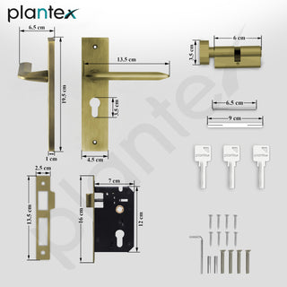 Plantex Heavy-Duty Door Lock Set - Main Door Lock Handle Set/ 6-Lever Lock Mechanism with 3 Years of Warranty/Mortise Lock with 3 Keys, Brass Lockbody & Cylinder (8105 -Brass Antique)
