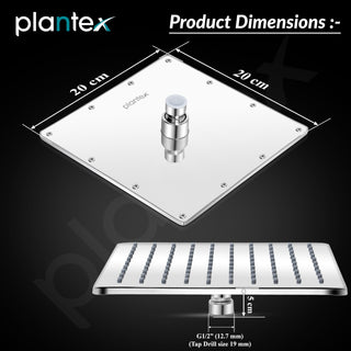 Plantex Stainless Steel Shower Head for Bathroom/8 x 8 inche Square Overhead Shower without Arm/Adjustable Bathroom Shower-(Elegance-Chrome)