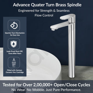 Plantex Pure Brass Tap for Wash Basin with Water Saving Nozzle/High Neck Pillar Cocke for Basin/Sink Tap for Wash Basin with Teflon Tape-7 Year Warranty (ORN-204-Chrome)