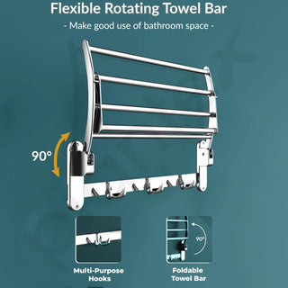 Plantex Towel Hanger for Bathroom/Stainless Steel Folding Towel Holder Stand/Towel Rack for Bathroom (18 Inch-Chrome Finish)