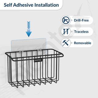 Plantex Self Adhesive Bathroom Shelf/Wall Mounted Storage Rack/Toothbrush Holder for Washroom/Shelf for Bathroom Wall- Pack of 1 (Black)