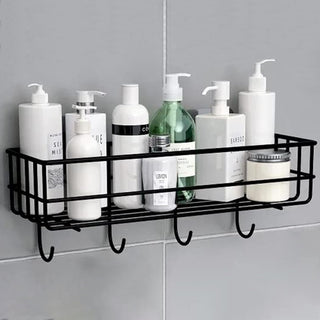 Plantex Bathroom Organizer Without Drill/GI Steel Self Adhesive Bathroom Shelf for Wall with Magic Stickers/Self Adhesive Kitchen Shelf with Hooks (Pack of 4)