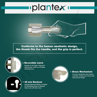 Plantex Premium Main Door Lock with 3 Years Warranty - Mortise Lock Set for Home (593 - Satin Chrome)