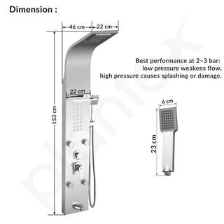 Plantex 304 Grade Stainless Steel Shower Panel/6 in 1 Shower System/Handshower with Waterfall Outlet/Tub Spout/Body Massage Spray With Hot &cold Mixer- (1015, Chrome)
