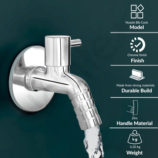 Plantex Washing Machine Tap with Wall Flange and Teflon Tape/3/4in Nozzle Bib Cock Garden Tap-(1259-Mirror Chrome)