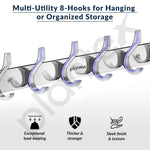 Plantex Aluminium Cloth Hanger Wall Mounted With 8 Hooks For Bathroom/Kitchen - Cloth Hanger/Towel Hanger/Keys Holder - Pack Of 2 (8 Hooks, Chrome)