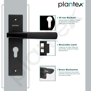 Plantex Heavy-Duty Door Lock Set - Main Door Lock Handle Set/Mortise Lock with 3 Keys, Brass Lock Body & Cylinder (8114 - Z Black & DC Black)