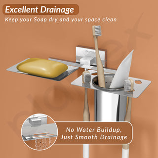 Plantex Stainless Steel 2in1 Soap Holder with Tumbler Holder/Soap Dish/Tooth Brush Holder/Bathroom Accessories - Nexa (Chrome)