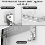 Plantex 5in1 Bathroom Organiser Without Drill/3 Tier Self Adhesive Stainless Steel Shelf/Multipurpose Shelf for Bathroom with Double Soap Dish and Toothbrush Holder(Chrome)