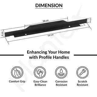 Plantex Profile Handle for Kitchen Cabinet/22 Inch Alluminium Drawer Profile Handle/Wardrobe Pull Handle for Home/Office/Hotel - Pack of 2 (Black)