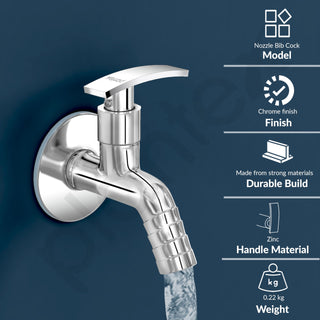 Plantex Single Lever Body Bib Cock Water Tap with Water Saving Nozzle/Washing Machine Tap with Wall Flange and Teflon Tape- Pack of 2 (1206-Chrome)