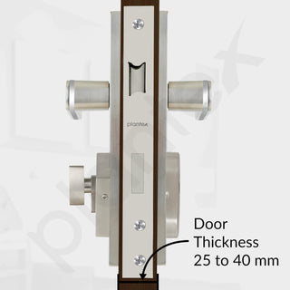 Plantex Heavy-Duty Door Lock Set - Main Door Lock Handle Set/Mortise Lock with 3 Keys, Brass Lock Body & Cylinder (8125 - Steel Satin & Chrome)
