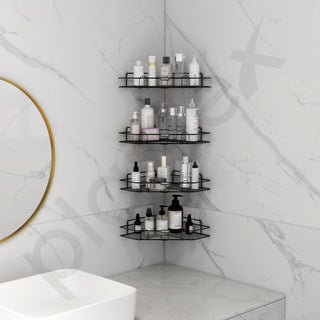 Plantex Self Adhesive Corner Shelf for Bathroom/Adhesive Shelf for Kitchen - with Magic Sticker/Bathroom Organizer Without Drill - Pack of 4 (Diamond, Black)