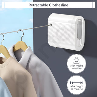 Plantex Retractable Single Row Clothesline/Indoor - Outdoor Clothesline/Lockable Cloths Line - Approx 4.1 Meter (13.45 ft.) - (20 kg Capacity) (White)