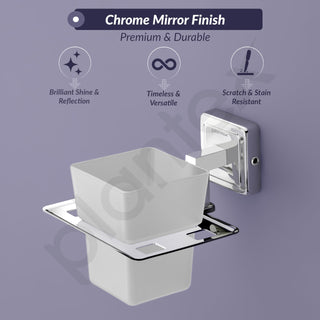 Plantex 304 Grade Stainless Steel Toothbrush Holder/ABS Toothpaste Stand/Tumbler Holder for Bathroom - Decan (Chrome)