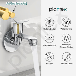 Plantex Pure Brass FLO-801 Bib Cock Water Tap with Water Saving Aerator/Dual Bib Tap with Brass Wall Flange & Teflon Tape for Washbasin with 7-Year Warranty (Mirror Chrome)
