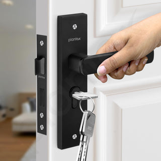 Plantex Heavy-Duty Door Lock - Main Door Locks Handle Set/Mortise Lock with 3 Keys, Brass Lockbody & Cylinder (8125 - Z Black & DC Black)
