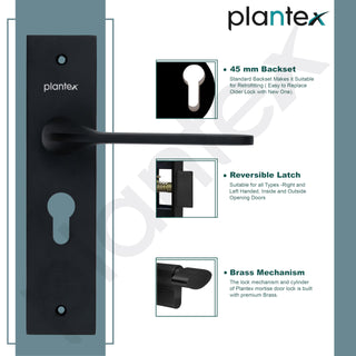 Plantex Heavy-Duty Door Lock Set - Main Door Lock Handle Set/ 6-Lever Lock Mechanism Mortise Lock with 3 Keys, Brass Lock Body & Cylinder (8060 - Z-Black)