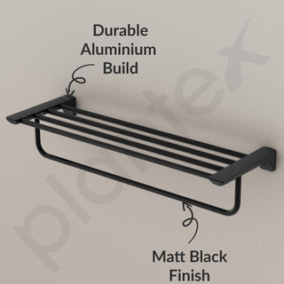 Plantex Space Aluminium Towel Holder in Bathroom/Towel Rod/Bathroom Towel Holder/Bathroom Accessories - Black (24 Inch)