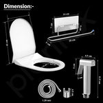 Plantex Hygienic Toilet Combo/Polypropylene Toilet Seat Cover / Self Adhesive Toilet paper holder/D- Shape Health Faucet Set with 1.20 meter hose Pipe for Toilet and Clamp (Chrome)