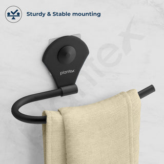 Plantex Royal Self Adhesive Stainless Steel Napkin Ring/Towel Ring/Napkin Holder/Bathroom Accessories (Black, Powder Coated)