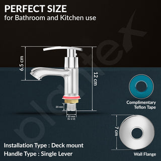 Plantex Pillar Tap for Bathroom with Water Saving Aerator and Brass Spindle/Wash Basin Tap with Teflon Tape/Single Lever Water Tap-(Samar-Chrome)