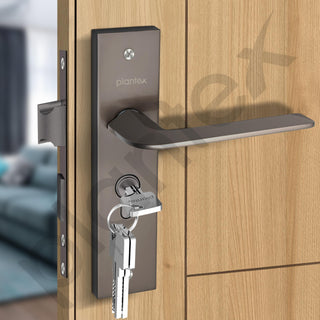 Plantex Heavy-Duty Door Lock Set - Main Door Lock Handle Set/ 6-Lever Lock Mechanism with 3 Year of Warranty/Mortise Lock with 3 Keys, Brass Lockbody & Cylinder(8105 -Satin Black)
