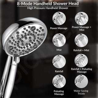 Plantex ABS 8 mode Bathroom Shower Set with 304 Stainless Steel 1.5 meter Flexible Hose Pipe/Handheld Shower Head with 10-inch Round Shower Head-Chrome