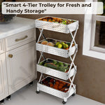 Plantex 4-Tier Multipurpose Storage Trolley with Wheels/Rotating Kitchen Vegetable Rack/Stainless Steel Space Saving Organizer Basket Stand/Heavy Duty Rolling Utility Cartโ(Chrome)
