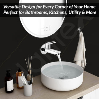 Plantex Pure Brass Bib Cock for Bathroom/Long Body Taps/Wall Mount Tap for Wash Basin with Teflon Tape & Wall Flange - Pack of 1 (Chrome, 3225)